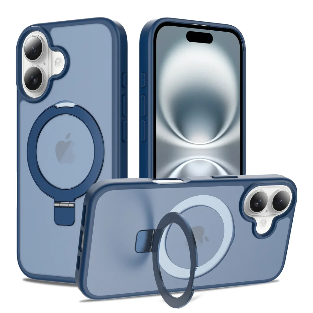 iPhone 16 Magnetic hybriddeksel med stativfunksjon, Mørke blå