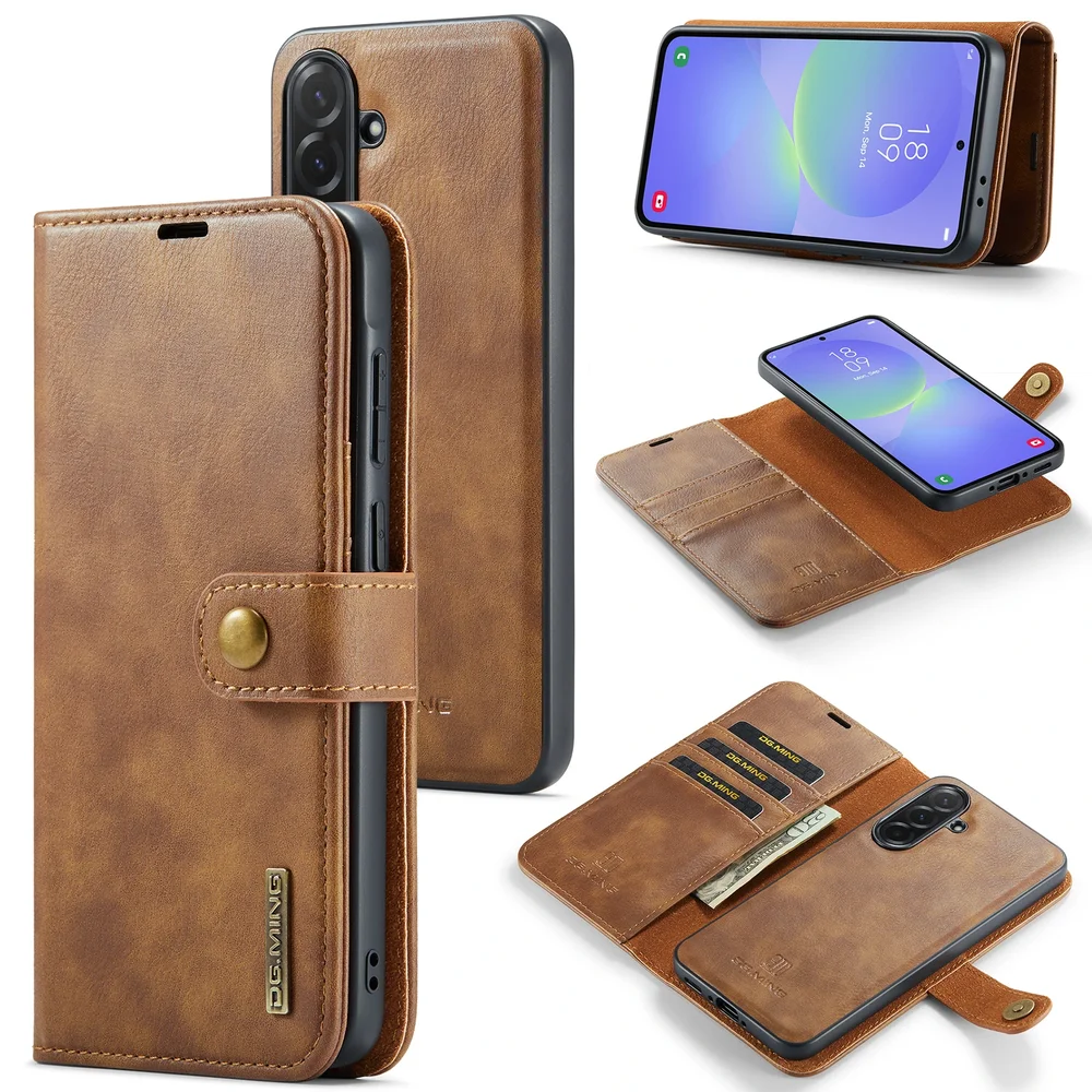 DG.MING Samsung Galaxy A37 Lommeboketui med avtakbart deksel, Cognac DG.MING Samsung Galaxy A37 Lommeboketui med avtakbart deksel, Cognac