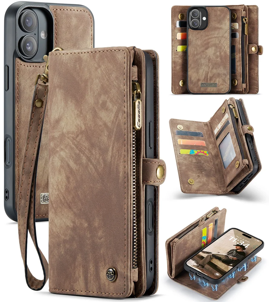 CaseMe iPhone 16 Plus Romslig lommeboketui med mange kortlommer, Brun CaseMe iPhone 16 Plus Romslig lommeboketui med mange kortlommer, Brun