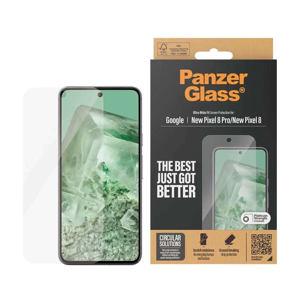 PanzerGlass Google Pixel 9 Skjermbeskytter i ripebestandig herdet glass - Ultra Wide Fit