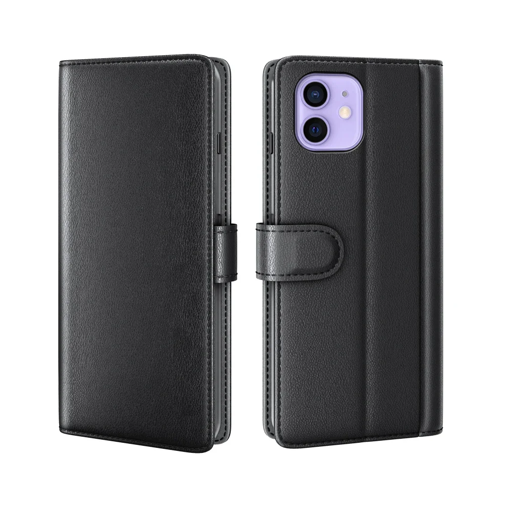 iPhone 12 Mini Lommeboketui i ekte skinn, Svart iPhone 12 Mini Lommeboketui i ekte skinn, Svart