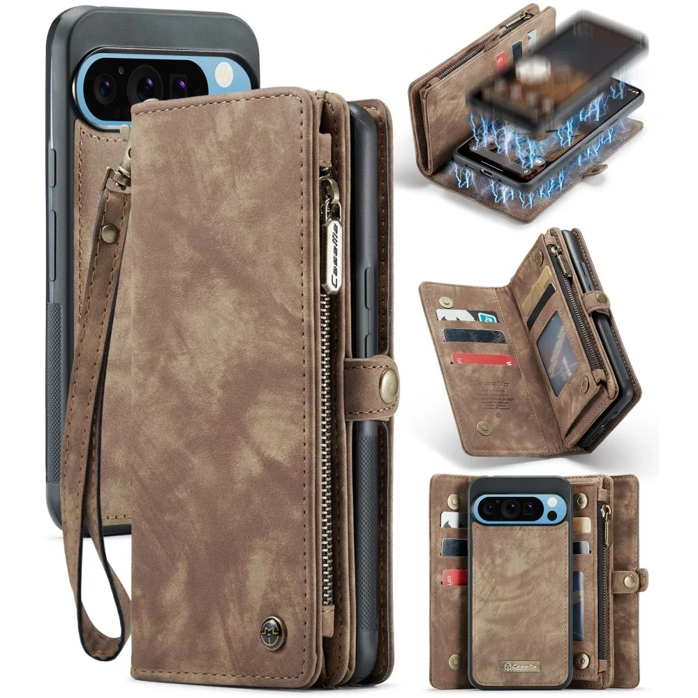 CaseMe Google Pixel 9 Pro XL Romslig lommeboketui med mange kortlommer, Brun CaseMe Google Pixel 9 Pro XL Romslig lommeboketui med mange kortlommer, Brun