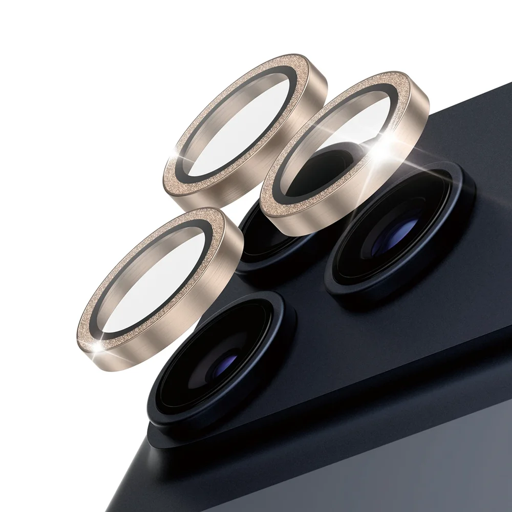 PanzerGlass iPhone 16 Pro Max Hoops linsebeskyttelse med aluminiumsramme, Glitter Gold
