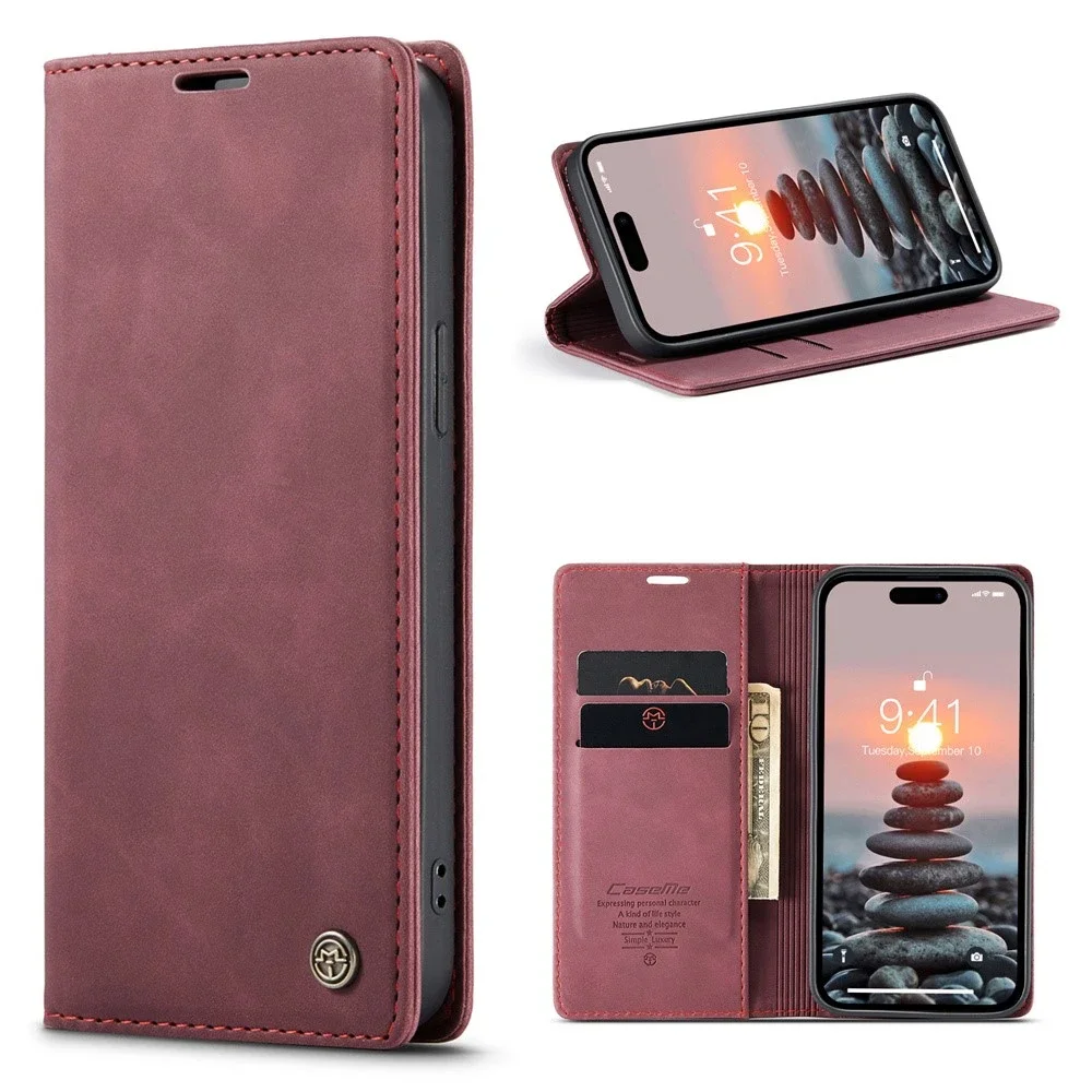 CaseMe iPhone 15 Pro Slankt lommeboketui, Rød CaseMe iPhone 15 Pro Slankt lommeboketui, Rød