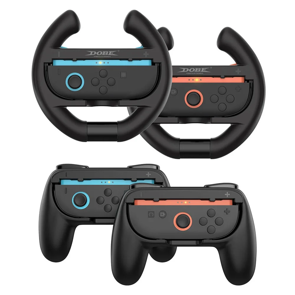 Dobe Nintendo Switch OLED Joy-Con håndkontroller og ratt, Svart Dobe Nintendo Switch OLED Joy-Con håndkontroller og ratt, Svart
