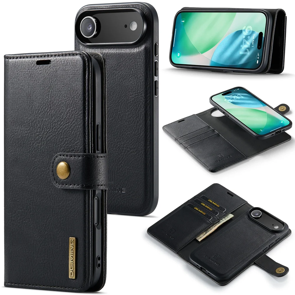 DG.MING iPhone Air Lommeboketui med avtakbart deksel, Black DG.MING iPhone Air Lommeboketui med avtakbart deksel, Black