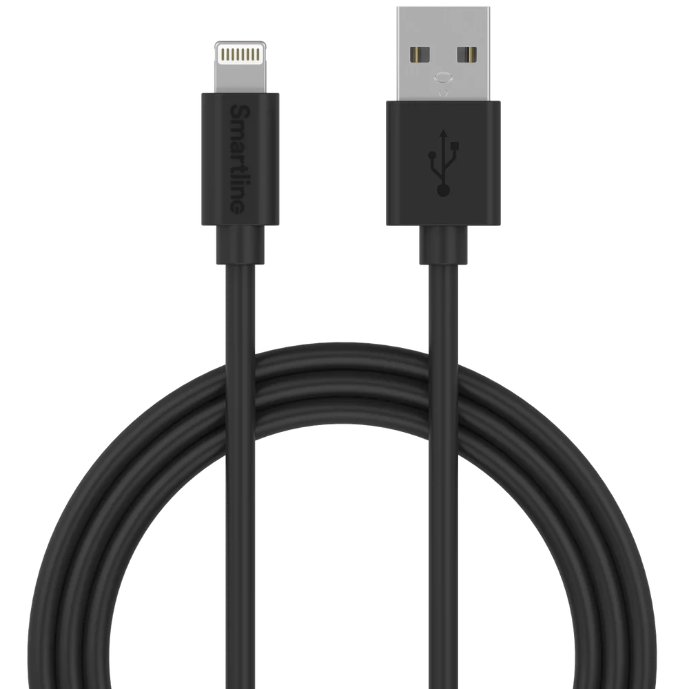 Smartline Ladekabel 2m USB-A til Lightning, Svart