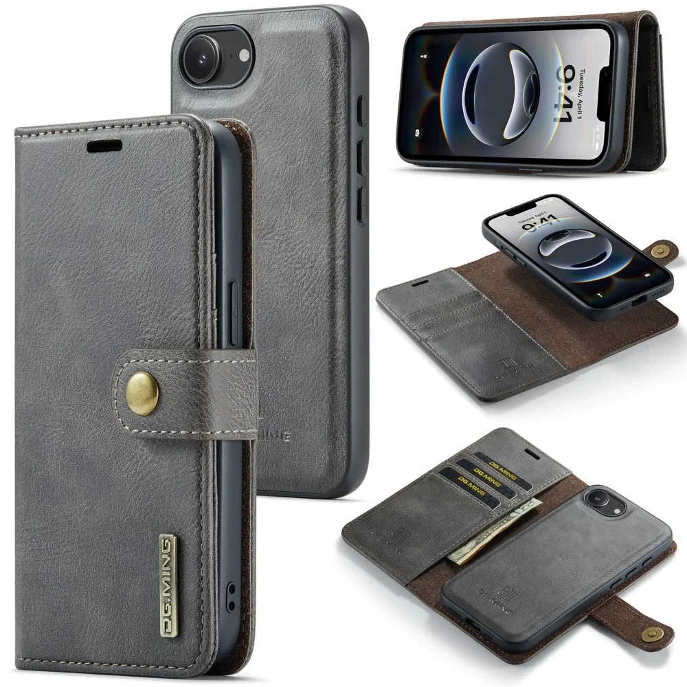 DG.MING iPhone 16e Lommeboketui med avtakbart deksel, Brown
