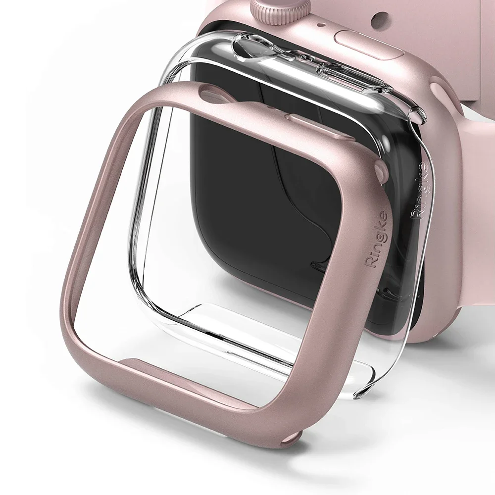 Ringke Apple Watch Series 8 41mm Tynt deksel (2-pack), Pink & Clear Ringke Apple Watch Series 8 41mm Tynt deksel (2-pack), Pink & Clear