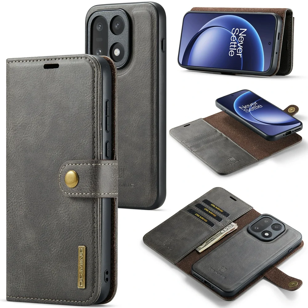 DG.MING OnePlus 15 Lommeboketui med avtakbart deksel, Brown DG.MING OnePlus 15 Lommeboketui med avtakbart deksel, Brown