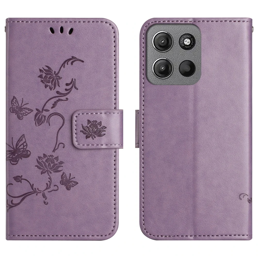 Motorola Moto G67 Mobiletui med sommerfugler, Lilla Motorola Moto G67 Mobiletui med sommerfugler, Lilla