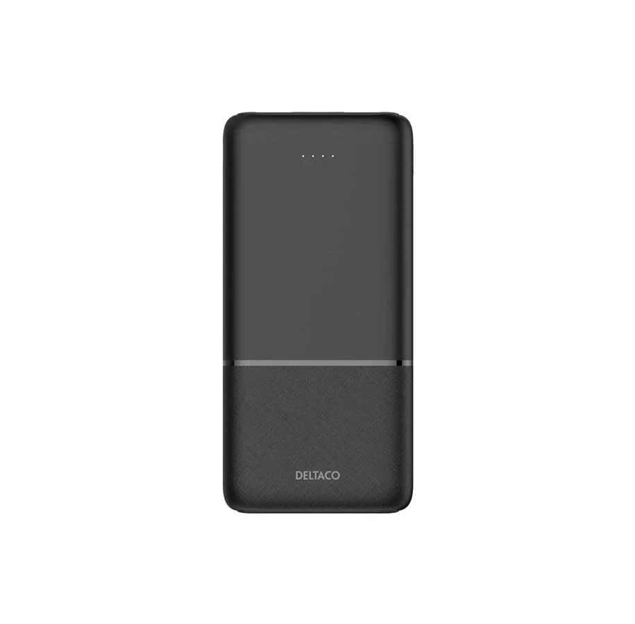 Deltaco Powerbank 2x USB-A + USB-C 10000 mAh PD 20W, Svart