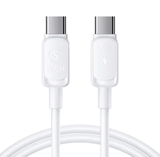 SiGN PD Kabel USB-C til USB-C 100W 2m, Hvit SiGN PD Kabel USB-C til USB-C 100W 2m, Hvit