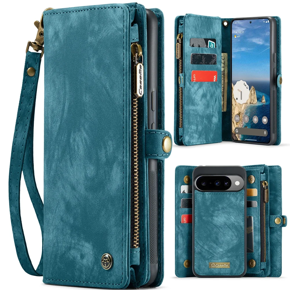 CaseMe Google Pixel 11 Pro Romslig lommeboketui med mange kortlommer, Blå CaseMe Google Pixel 11 Pro Romslig lommeboketui med mange kortlommer, Blå