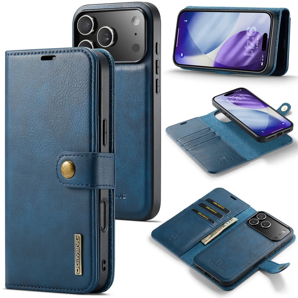 DG.MING iPhone 18 Pro Max Lommeboketui med avtakbart deksel, Blue