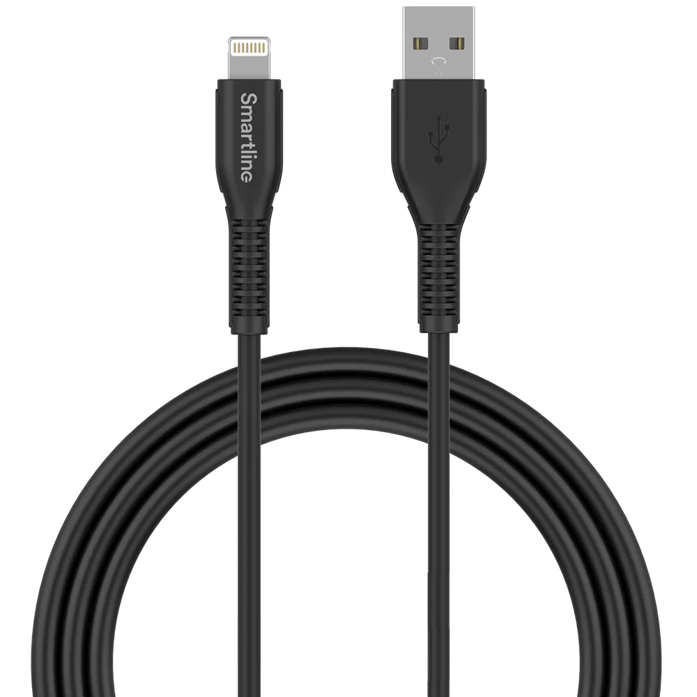 Smartline Slitesterk ladekabel 2m Lightning, Svart