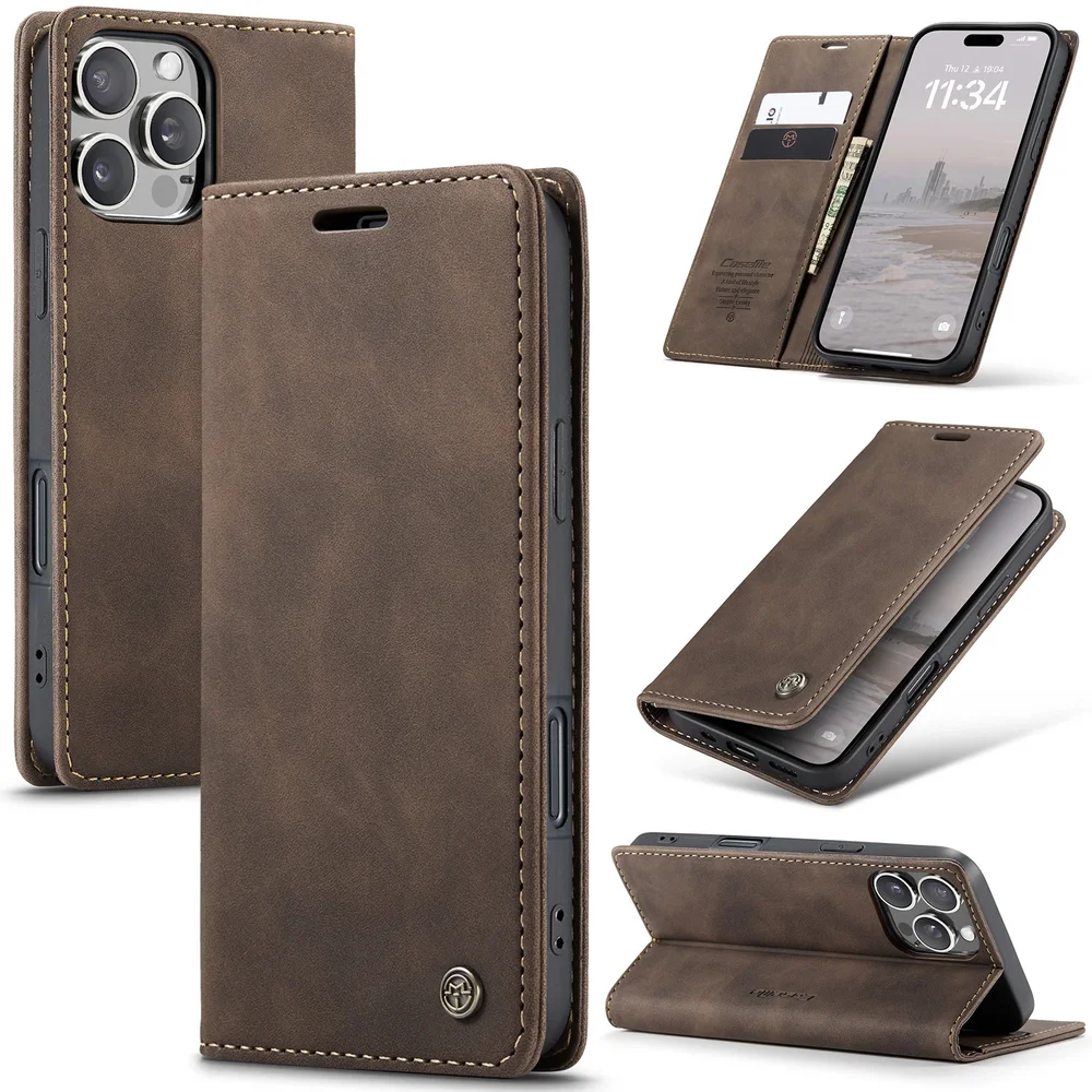 CaseMe iPhone 16 Pro Max Slankt lommeboketui, Brun