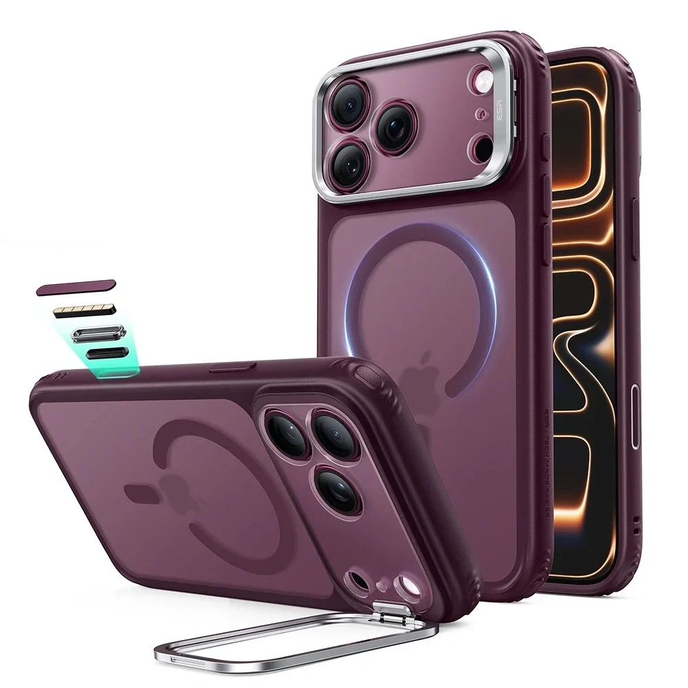 ESR iPhone 17 Pro Max Classic Hybriddeksel MagSafe med kickstand, Frosted Deep Burgundy ESR iPhone 17 Pro Max Classic Hybriddeksel MagSafe med kickstand, Frosted Deep Burgundy
