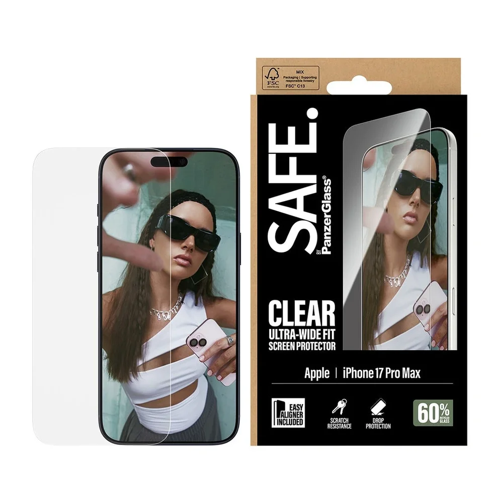 SAFE. by PanzerGlass iPhone 17 Pro Max Skjermbeskytter i glass med installasjonsramme - Ultra Wide Fit